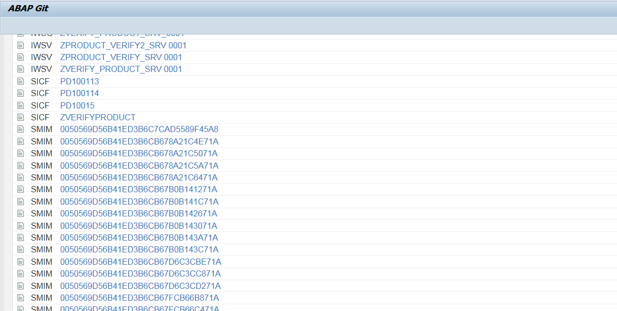 ABAP Git object list